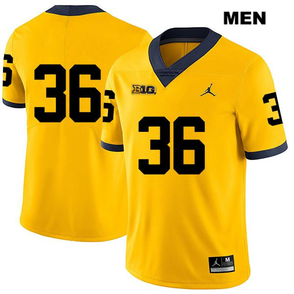Men's NCAA Michigan Wolverines Ramsey Baty #36 No Name Yellow Jordan Brand Authentic Stitched Legend Football College Jersey JN25F87CK
